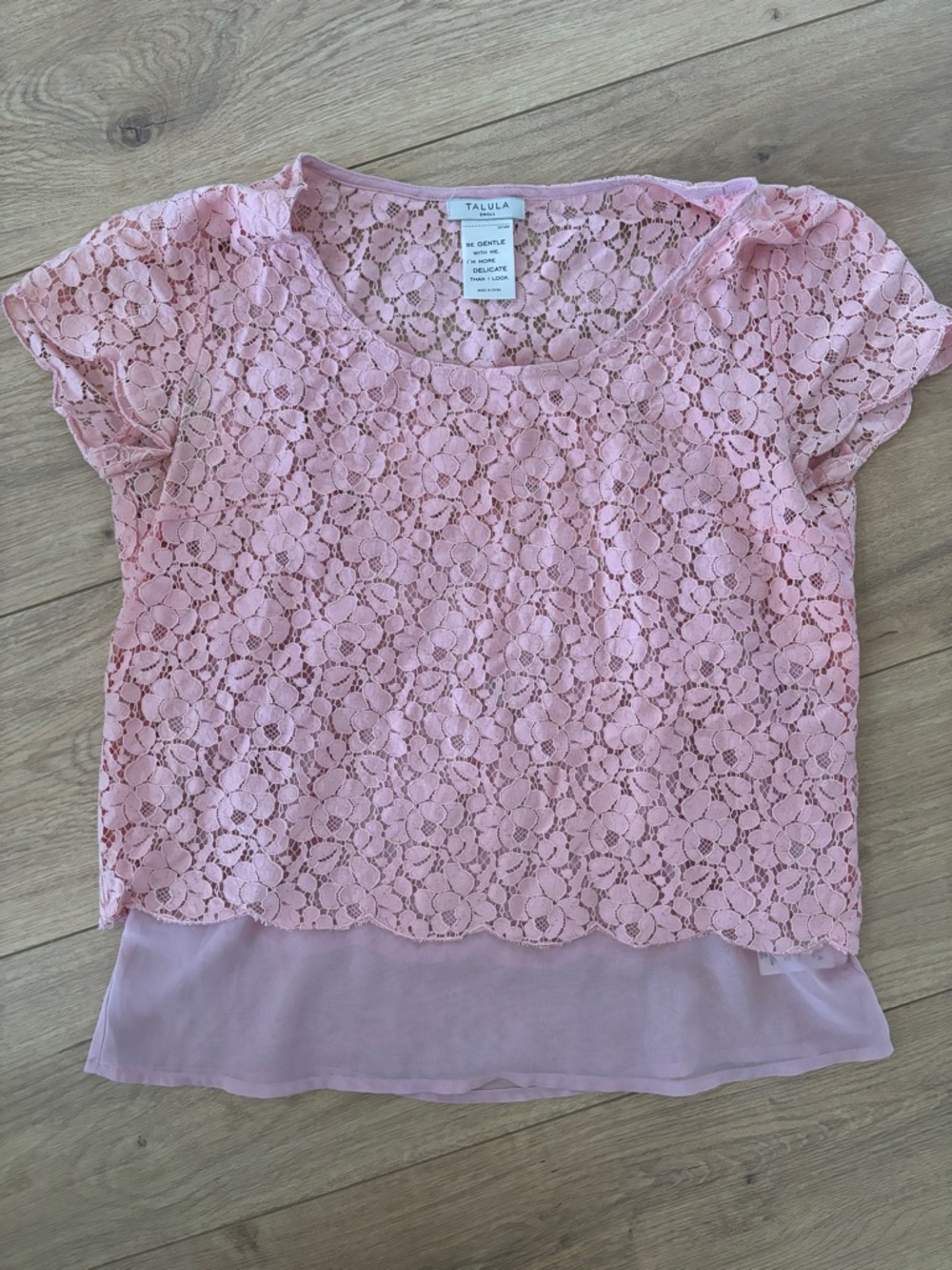 Talula Blush Pink Floral Lace Short Sleeve Blouse